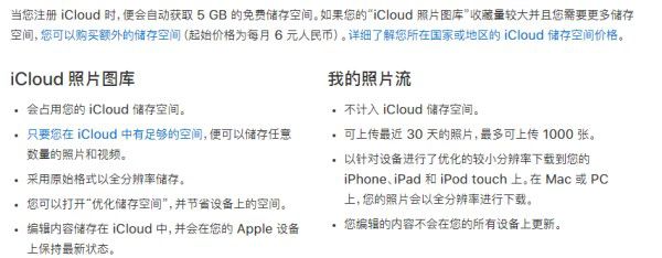 iCloud照片流不占用iCloud的储存空间