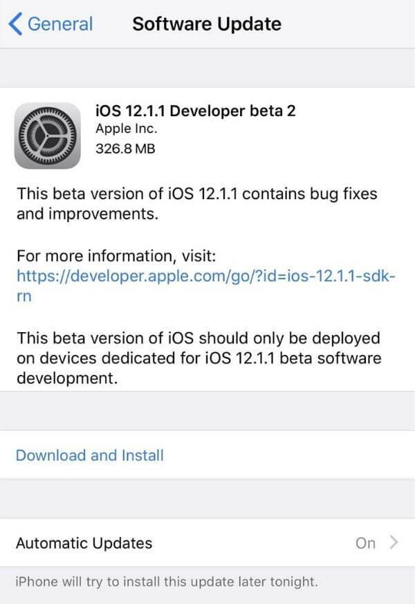 苹果推送iOS 12.1.1 beta 2：主要进行性能提升与BUG修复